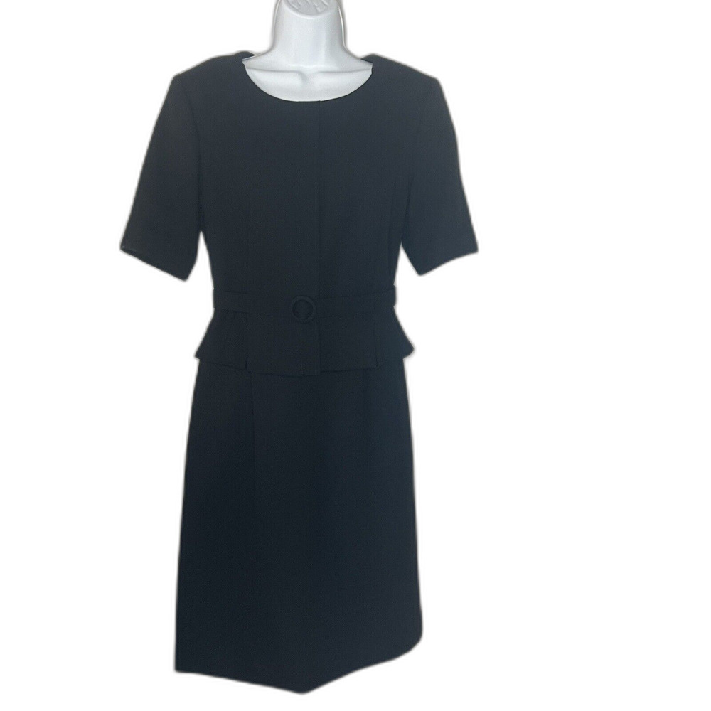 NWT Pendleton Peplum Belted Waist Black Dress Size 8 Virgin Wool